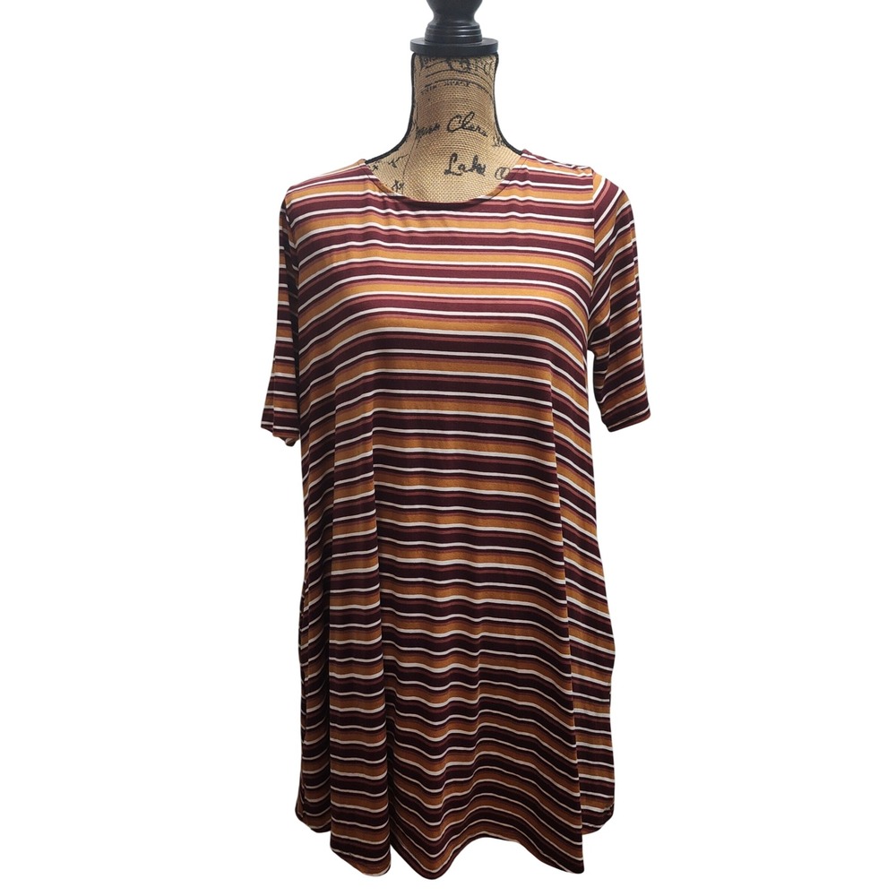 Agnes & Dora Womens Large Striped T-Shirt‎ Dress Burgundy Gold Casual